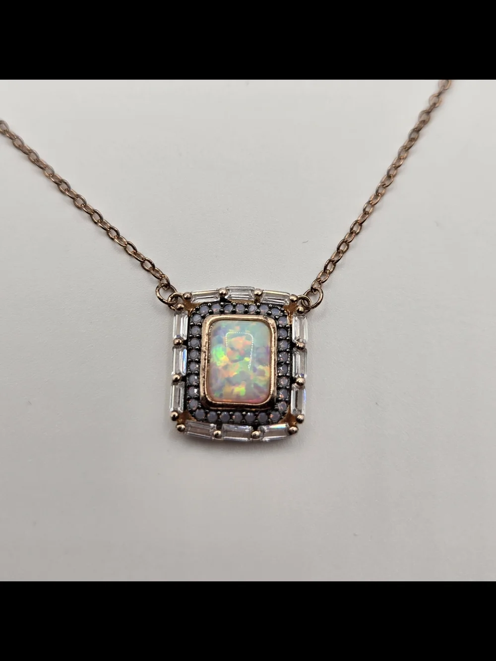 Rose Gold Opal Halo Pendant Necklace - Women's Jewelry - Picture 6 of 7
